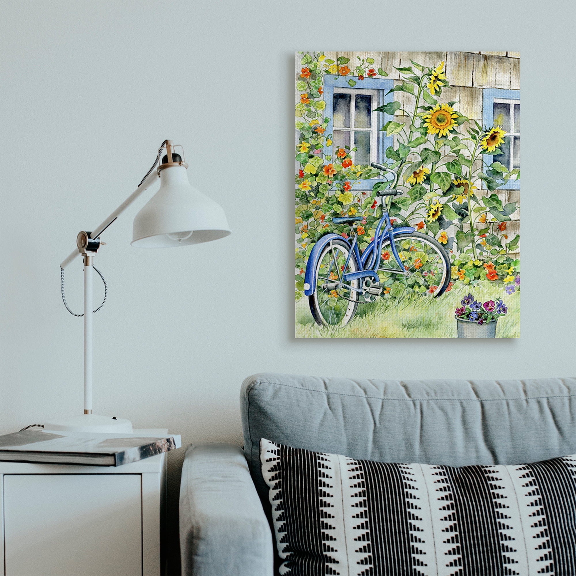 Stupell Industries Blue Bicycle on Traditional Farmhouse Sunflowers Canvas Wall Art, 30 x 40, Design by Gwendolyn Babbitt