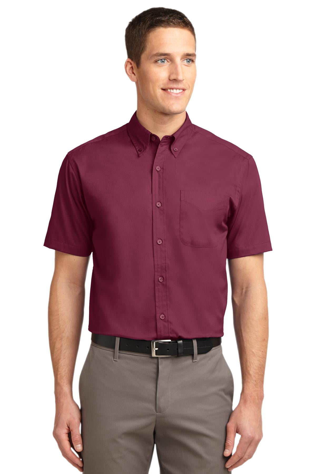 mens short sleeve burgundy shirt