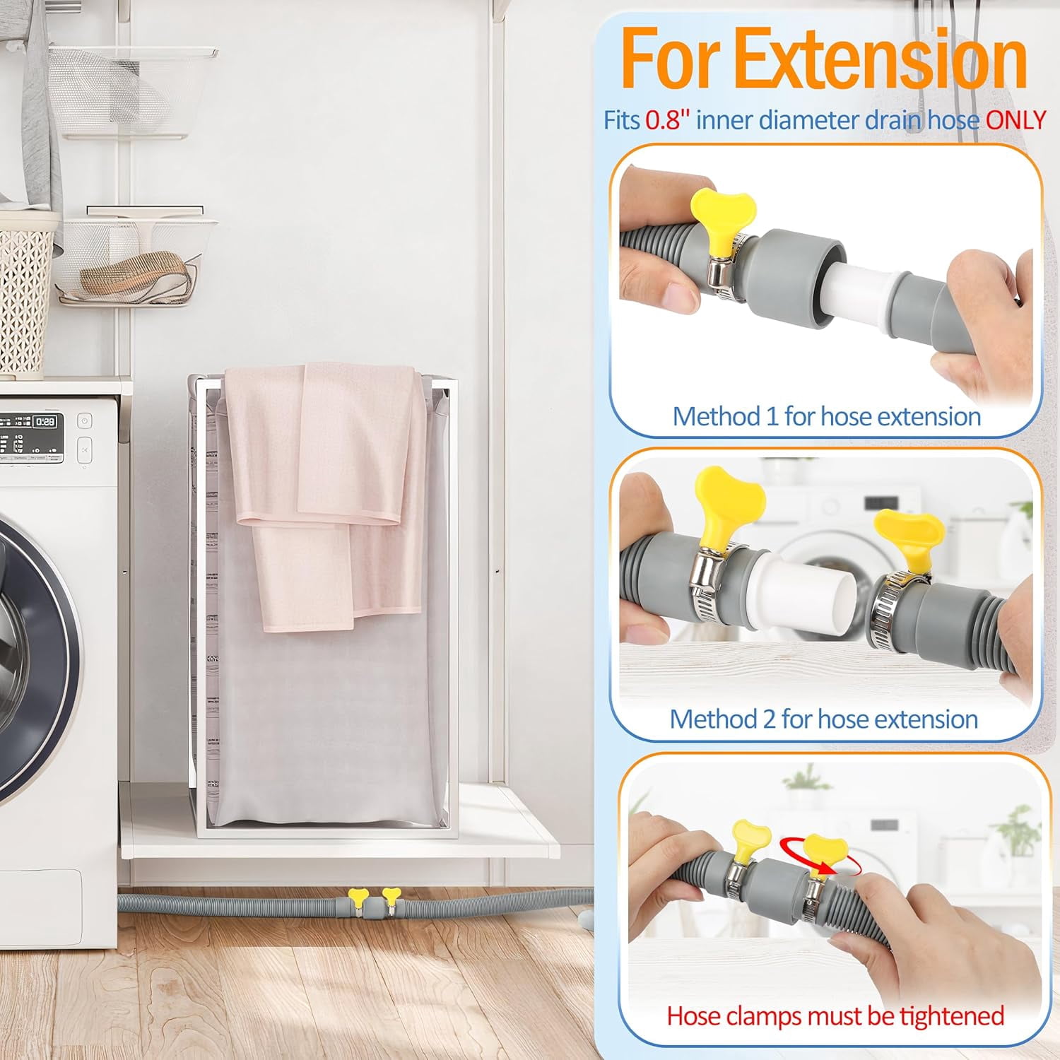 MyLifeUNIT Washing Machine Drain Hose, Washer Drain Hose Extension Kit with 1 Extension Adapter and 2 Hose Clamps, 6.8 Feet