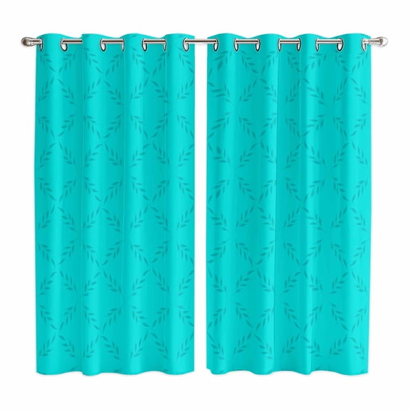 Curtains 63 Inch Length 2 Panels, Turquoise Plaid Grommets Window Treatment Curtain, Geometric Leaf Diamond Morocco Abstract Thermal Curtains Drapes for Living Room/Bathroom