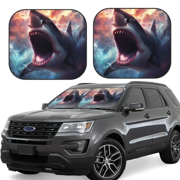 Fotbe Dramatic Shark Attack Juego de 2 Piezas de Parasoles para Parabrisas | Bloqueador Solar para Auto | Accesorios Plegables para Protección Solar Interior-Medium