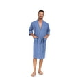 thumbnail image 3 of ANLIQI Mens 100% Cotton Short Robes Lightweight Kimono Bathrobe Soft Knee Length Robe with Pockets (Blue, L), 3 of 8