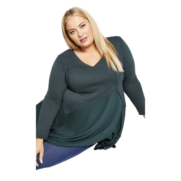 Avenue Women's Plus Size Waffle Panel Top