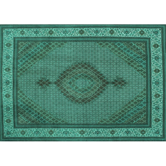 Ahgly Company Indoor Rectangle Medallion Turquoise Blue Traditional Area Rugs, 2' x 5'