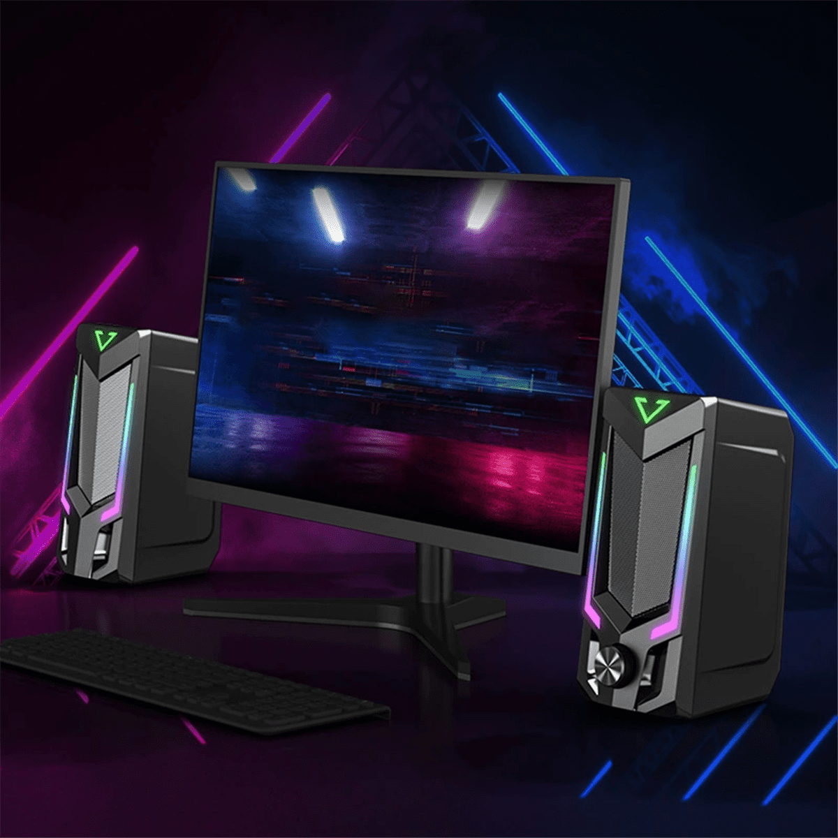 Bluetooth RGB Computer Speaker, Desktop Computer Speaker,Desktop Stereo Speaker, USB Powered, with LED Ambient,1 pair * speakers 1 * Instructions in Chinese and English,Black