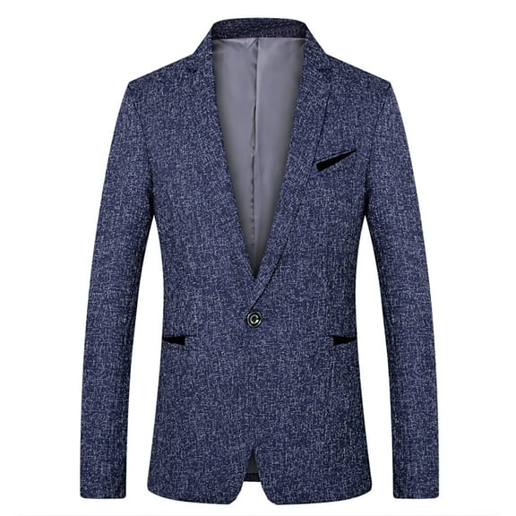 IYTR Men's Suit Coat Solid Color Long Sleeve Jacket Button Up Turndown Collar Fashion Slim Suit Coats with Pocket Blue XXXXXL