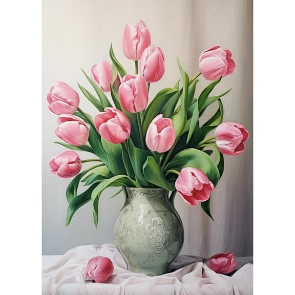 Tulips in the Vase 5D Diamond Art DIY Paint with Full Drill Round Diamond Gems Painting by Number Kits for Adults Art Craft Home Wall Decor 11.8x15.8in