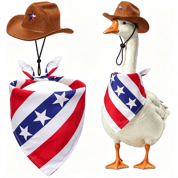 HHNOU 2 Pcs 4Th of July Goose Outfit Set Goose Costume for 23"/ 17'' Lawn Statue Goose Clothes Outfit for Garden Patio Independence Day Decor, 2-Piece Set Porch Goose 4Th of July Outfits