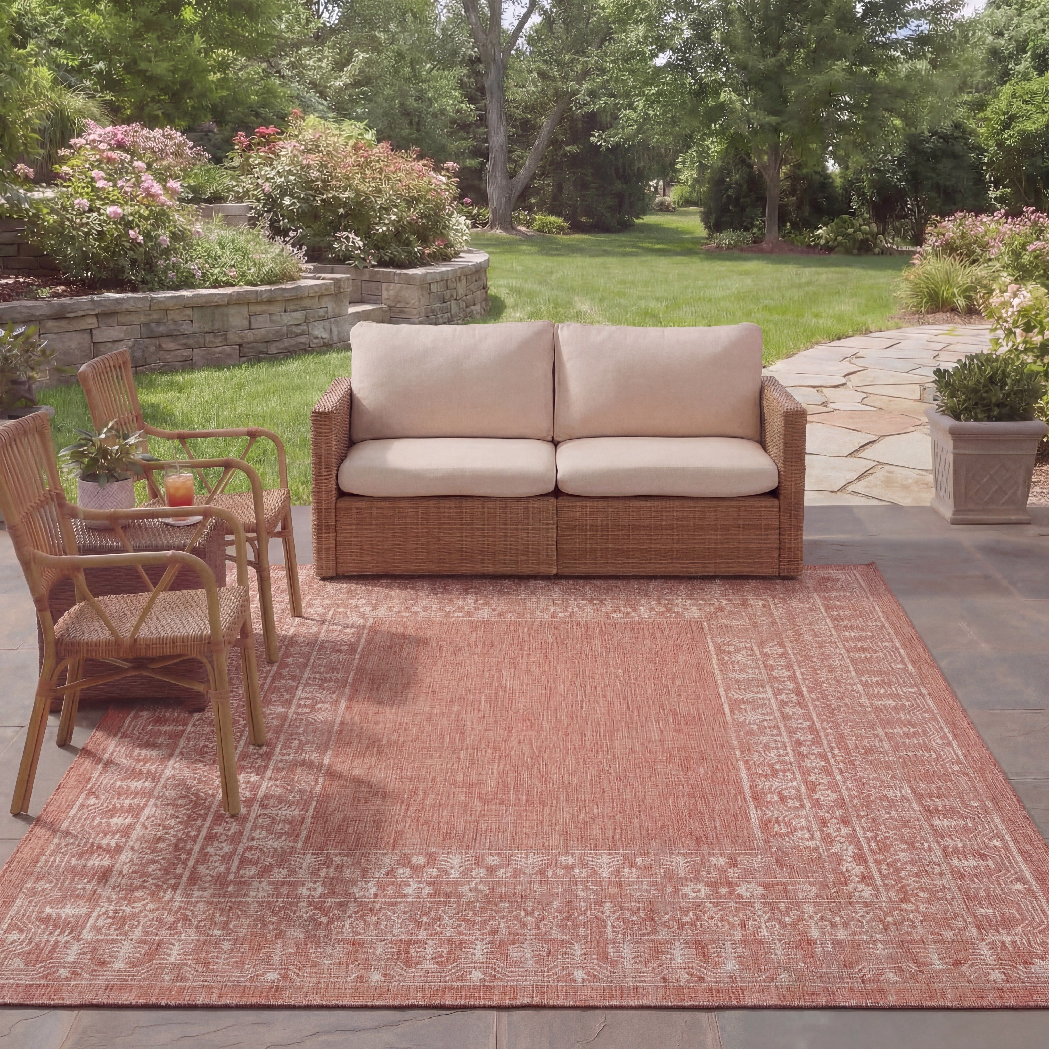 Safavieh Courtyard Jolyon Bordered Indoor/Outdoor Area Rug, Red/Beige, 8' x 11'