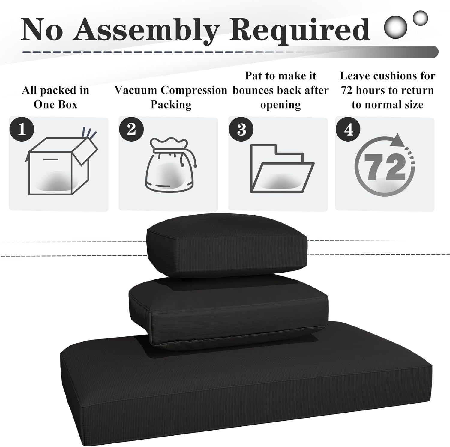 AECOJOY Outdoor Patio Furniture Cushions, 4-Inch Memory Foam Replacement Cushions for 7-Seat Sectional Wicker Conversation Set, Black