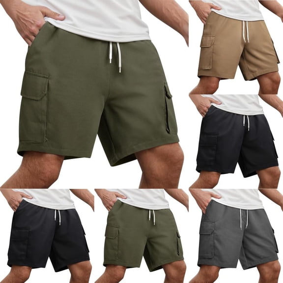 Bxsruta Men's 5-Inch Workwear Shorts with Pockets, Breathable Polyester for Casual Wear and Outdoor Activities
