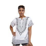White Traditional African Print Dashiki Shirt - 3XL