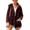 thumbnail image 1 of Chaqueta borrosa de manga larga para mujer, diseño de bolsillo largo de invierno, abrigo cálido con capucha para fiesta, compras informales, rojo vino S, 1 of 6