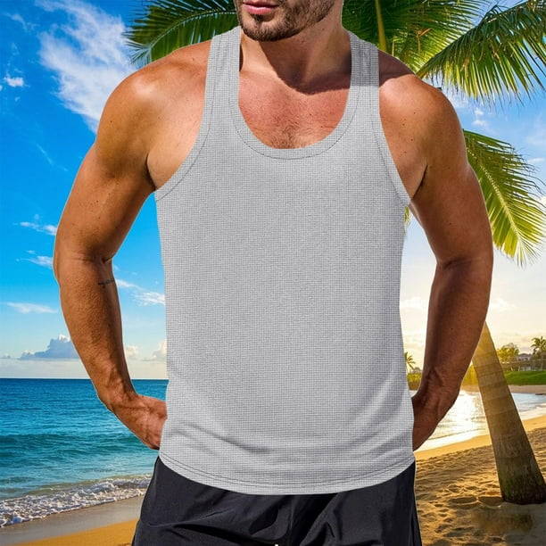 Camiseta sin mangas con cuello en V para hombre, informal, de verano, para fitness, ejercicio, correr, entrenamiento, chaleco de poliéster.