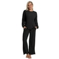 thumbnail image 6 of DAKIMOE Lounge Sets for Women Pajamas Long Sleeve Sleepwear Soft Nightwear 2 Piece Pjs Ribbed Knit Fall Winter Outfits Pockets, Black, S, 6 of 9