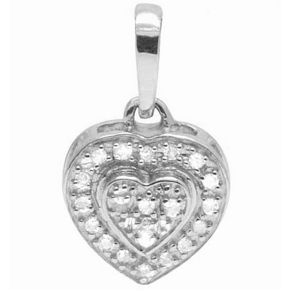 10k White Gold Dual Heart Real Diamond Pendant Charm (0.10 ct)