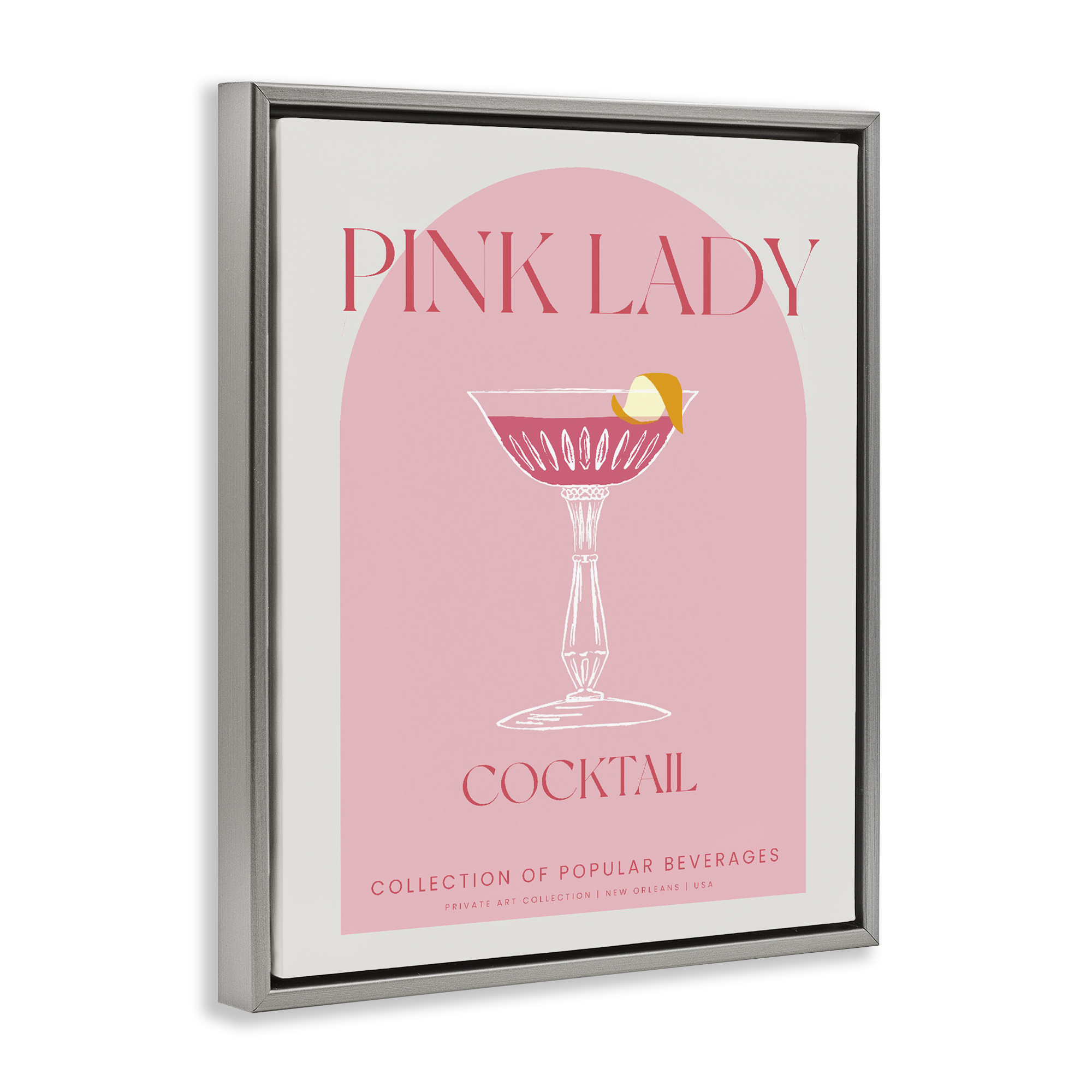 Stylish Retro Pink Lady Gray Framed Floater Canvas Wall Art, design by Lil' Rue