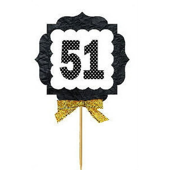 51st Birthday / Anniversary Gold Ribbon Hand Crafted Novelty Cupcake Decoration Toppers / Picks -12ct