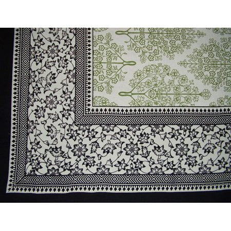 Nappe Carrée en Coton à Fleurs Françaises 72 Pouces" X 72 Pouces" Olive & Noir