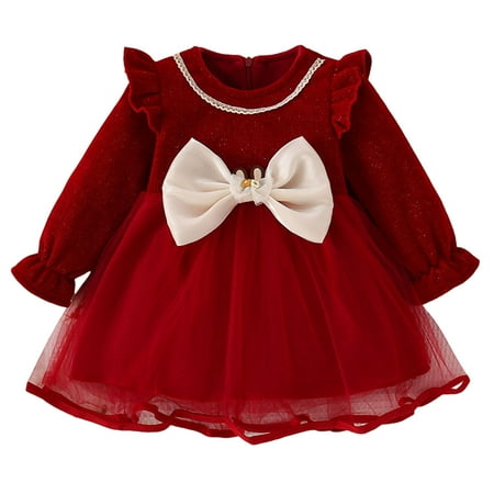 

Baby Dresses For Girls Toddler Dress Autumn Winter Bow Girls Long Sleeve Princess Dress Sweet Mesh Birthday Party Dress 18-24 Months