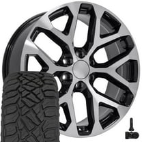 OE Wheels CV98B 22 Inch Rims and Tires Fit Silverado 1500 Snowflake Style 6x139.7 22x9 Gloss Black Machined - Hollander 5668 - TerraMax RT 285/45-22 (Set of 4)