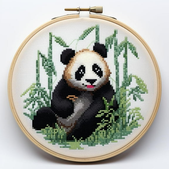Panda Back DIY Stamped Cross Stitch Kits for Beginners Easy with Hoop 11CT Needlepoint Embroidery Counted Cross Stitch Kits Art Craft Wall Decor and Gift 35x35cm(1)