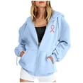 thumbnail image 3 of Yuanlong Womens Hoodies Zip Up Long Sleeve Ribbon Print Drawstring Hoodie Breast Cancer Awareness Jackets With Pockets, 3 of 6