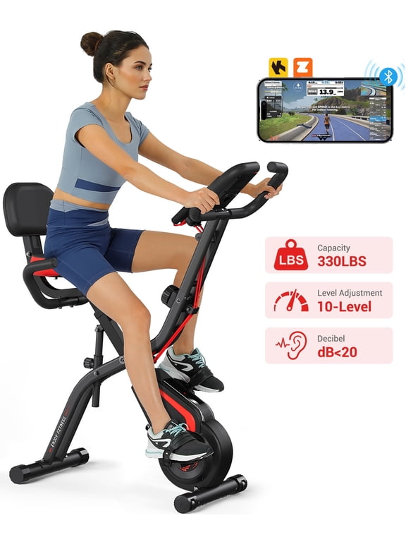Folding Exercise Bike,10-Level Magnetic Quiet Resistance, 330LBS Capacity, Dprodo Upright Compact Indoor Cycling Bike for Home Workouts (Black)