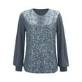 thumbnail image 4 of Wenyuyu Sequin Tops for Women Velvet Long Sleeve Blouses Holiday Party Tops Sparkle Dressy Shirts V Neck Loose Fit Tee Shirts Gray L, 4 of 6