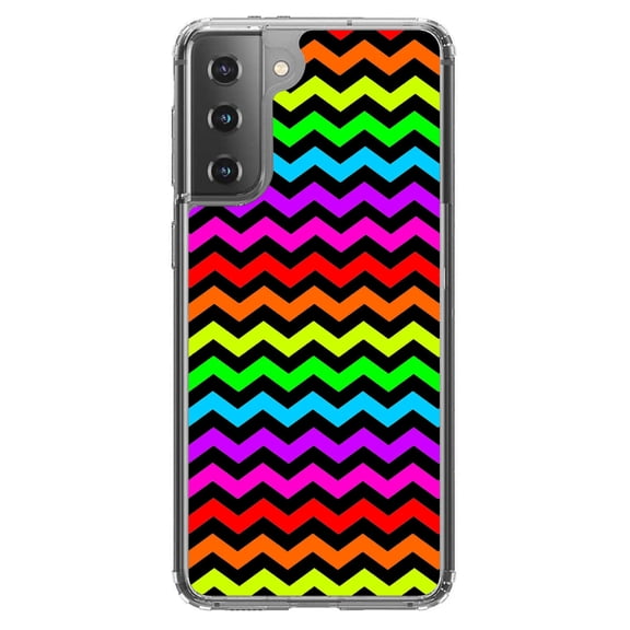 DistinctInk Clear Hybrid Case for Samsung Galaxy S21 (6.2" Screen) - Chevron Stripes Pattern - Slim Profile Design
