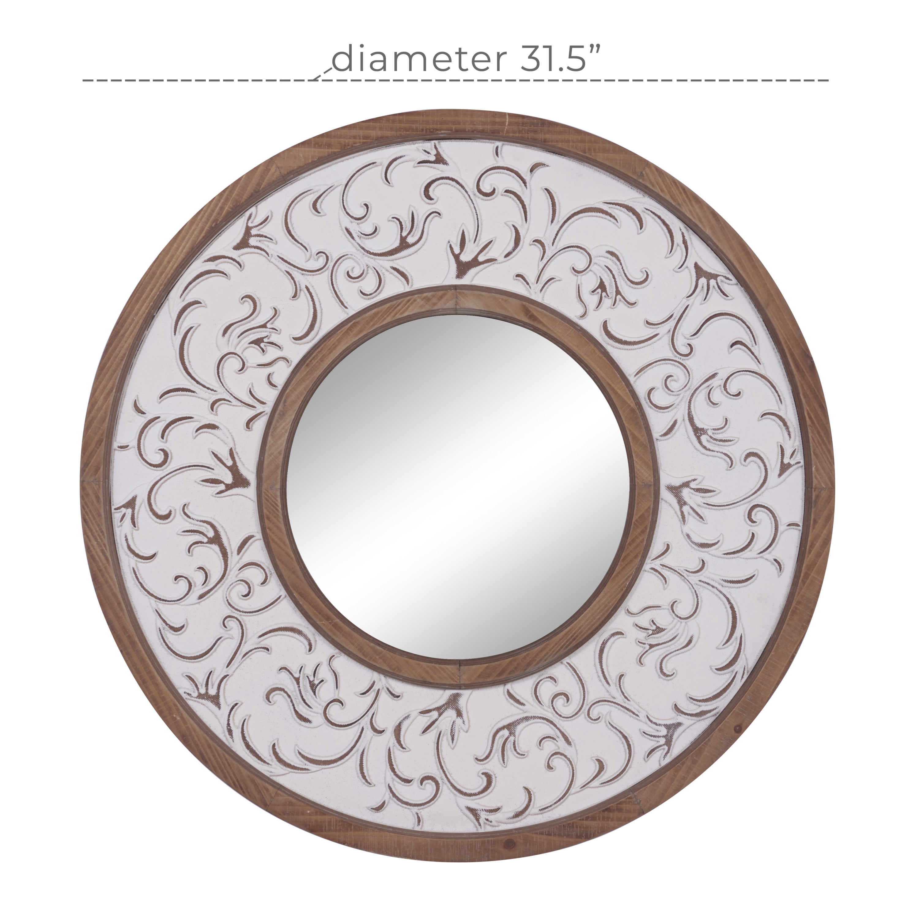 DecMode 32"W, 32"H Round Wall Mirror, White