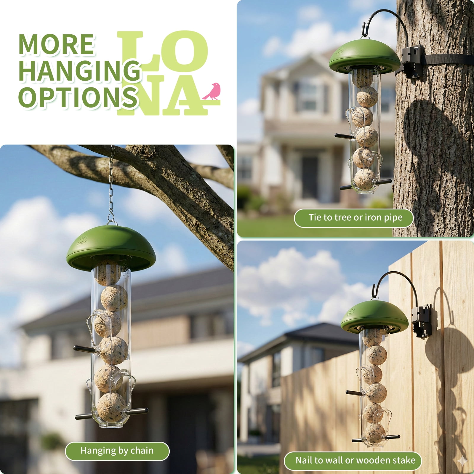 LONA Suet Ball Bird Feeder Outdoor Hanging Fat Ball Feeders, Durable Weatherproof Washable for Wild Birds