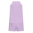 thumbnail image 6 of Women's 2 Piece Outfits Sleeveless V Neck Ruffle Sets Summer Contrast Top Matching Shorts, 6 of 6