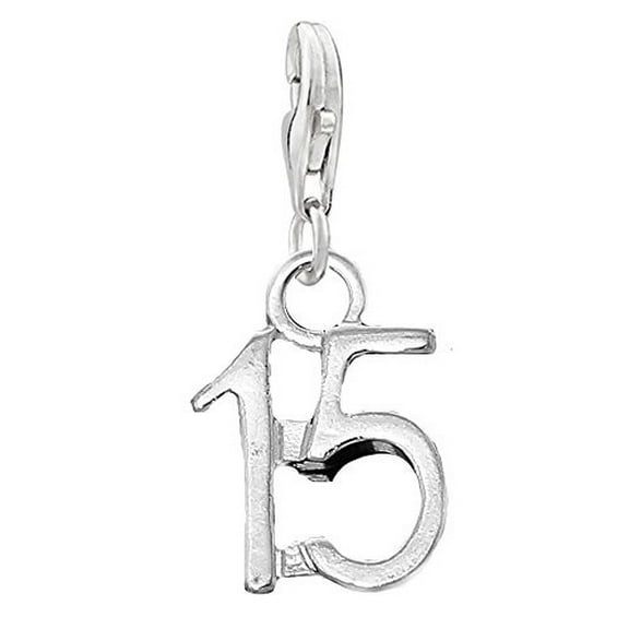Number 15 Clip on Pendant Charm for Bracelet or Necklace