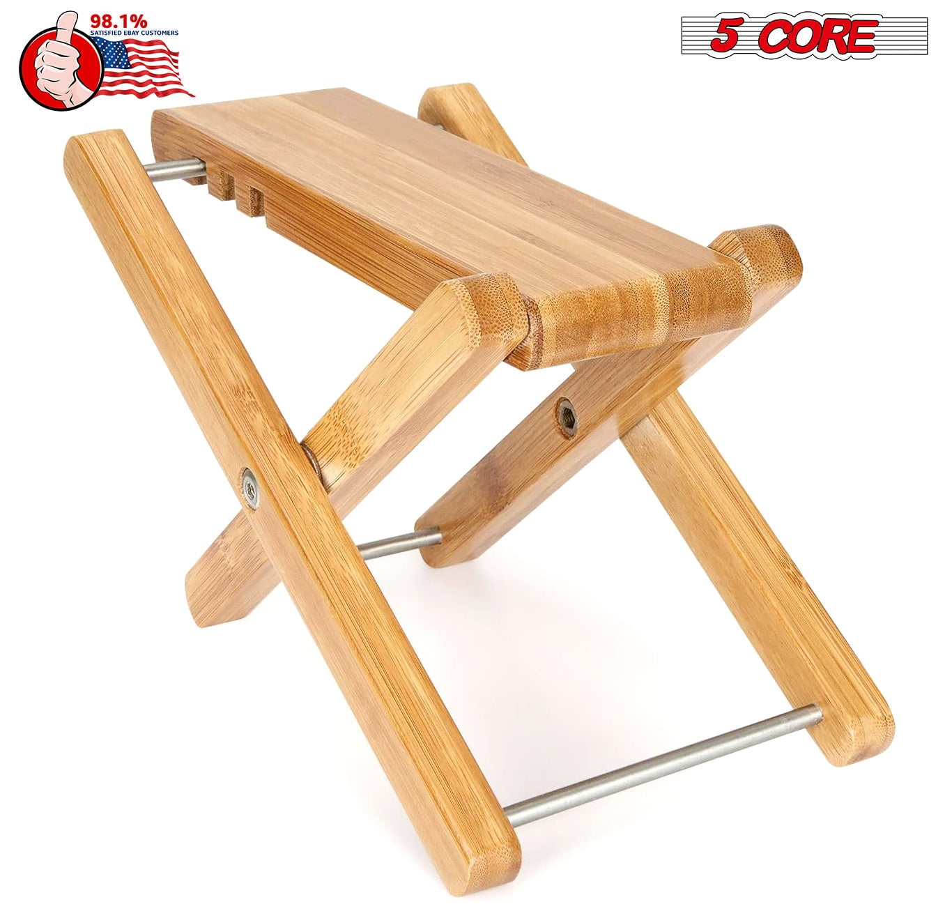 5Core Wooden Guitar Foot Stool 3 Level Adjustable Leg Rest Classical Footrest