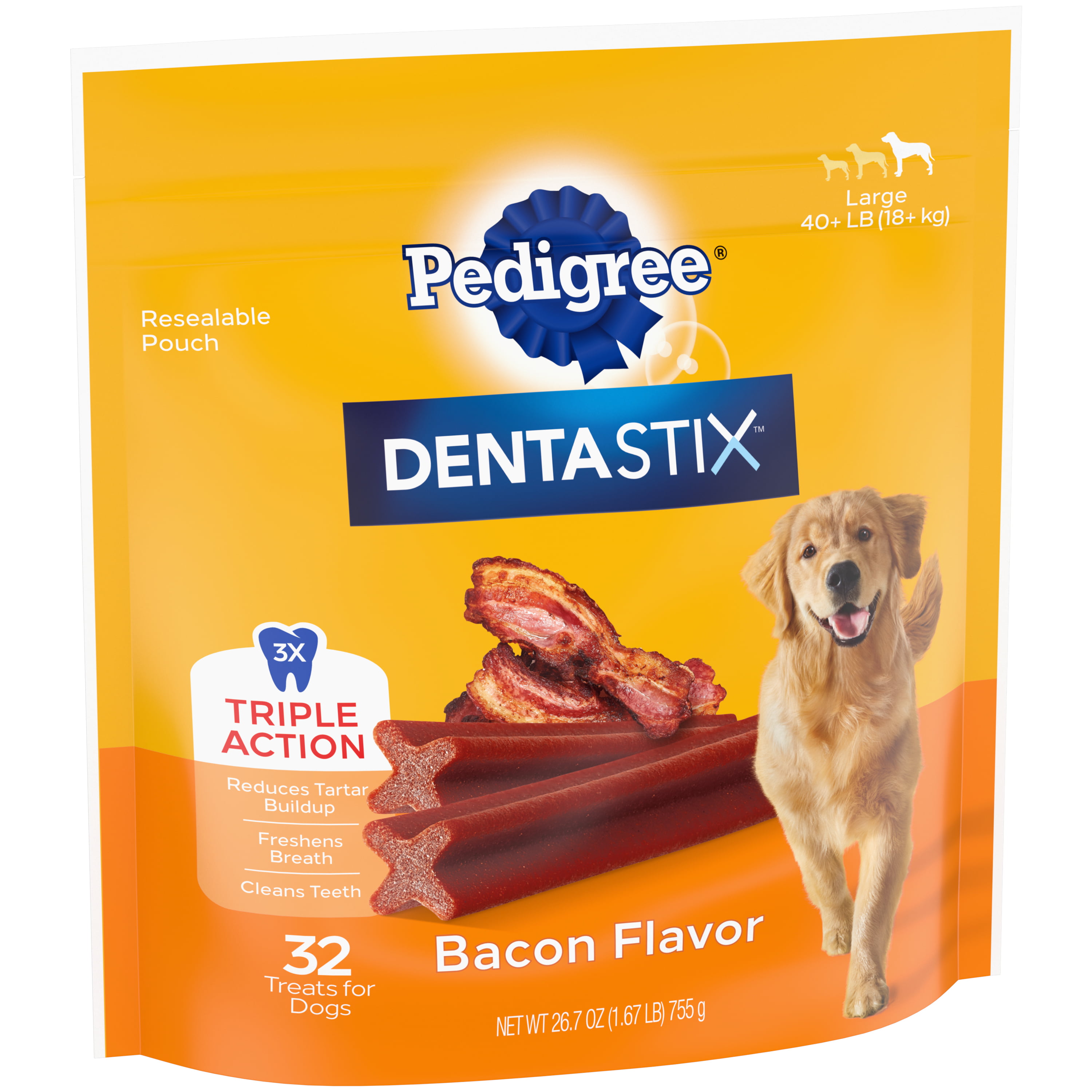 Pedigree Dentastix Bacon Flavor Large Dental Bones Treats for Dogs, 1.72 lb. Pack (32 Treats) - 1