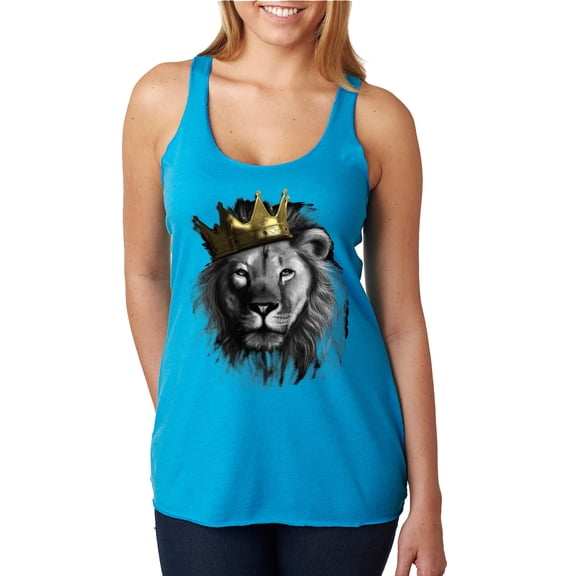 Wild Bobby, King Lion with Gold Crown Art, Animal Lover, Women Tri-Blend Racerback Tank Top, Vintage Turquoise, X-Large