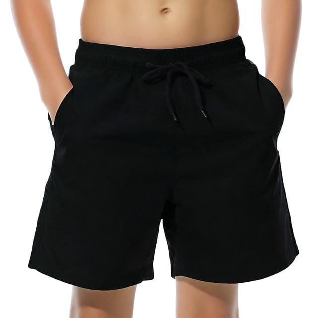 Zpanxa Boys Swim Shorts Polyester Solid Color Elastic Waistband with Inner Lining Beach Pants 8-9 Years