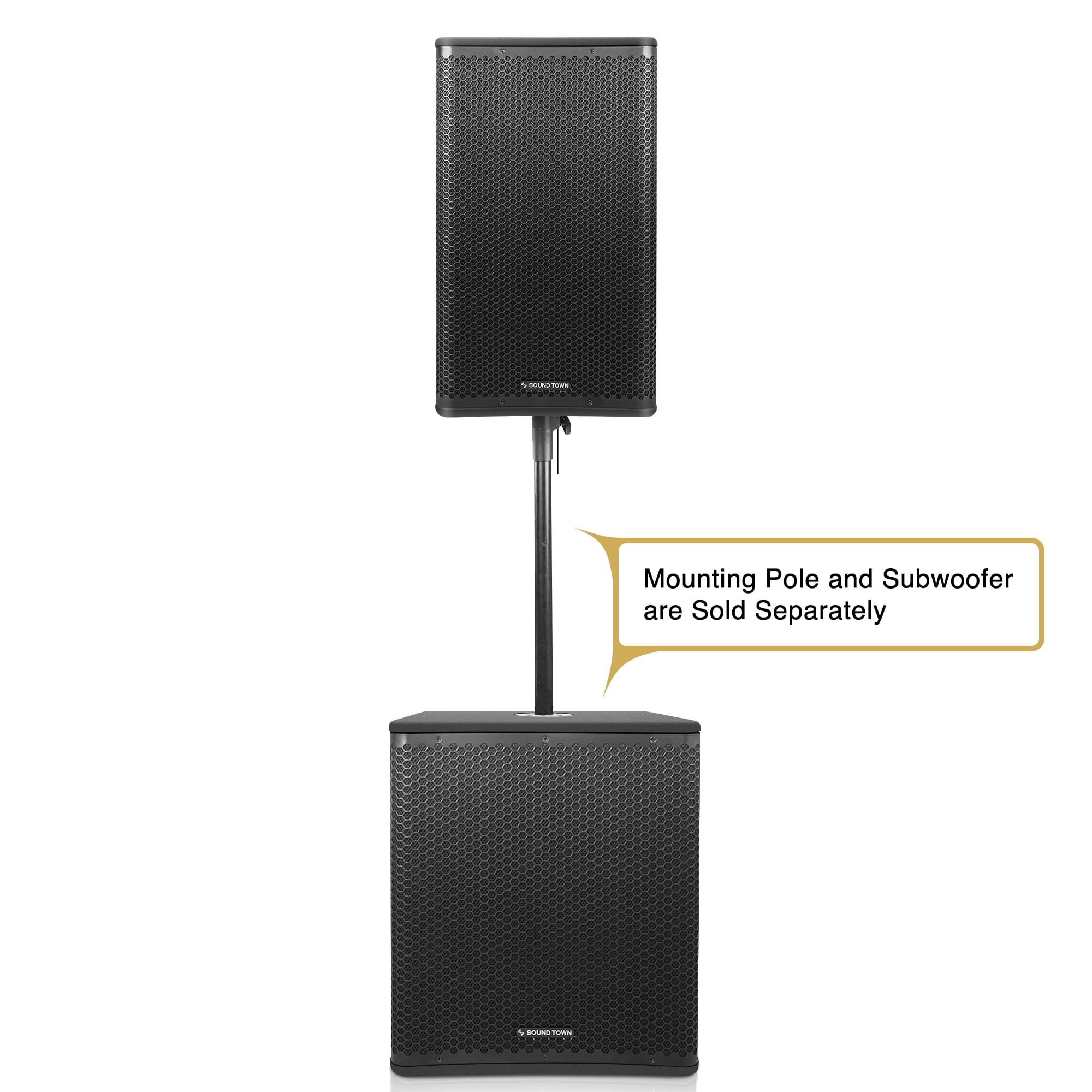 Sound Town Oberon Series 12" 1200W Powered PA/DJ Speaker with 2-Channel Mixer and Onboard DSP, TWS Bluetooth, Plywood, Black (OBERON-112PW)