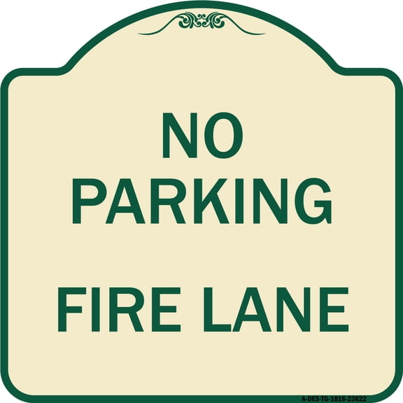 SignMission Designer Series Sign - No Parking Fire Lane | Tan & Green 18" X 18" Heavy-Gauge Aluminum Architectural Sign | Protect Your Business & Municipality | Made in the USA
