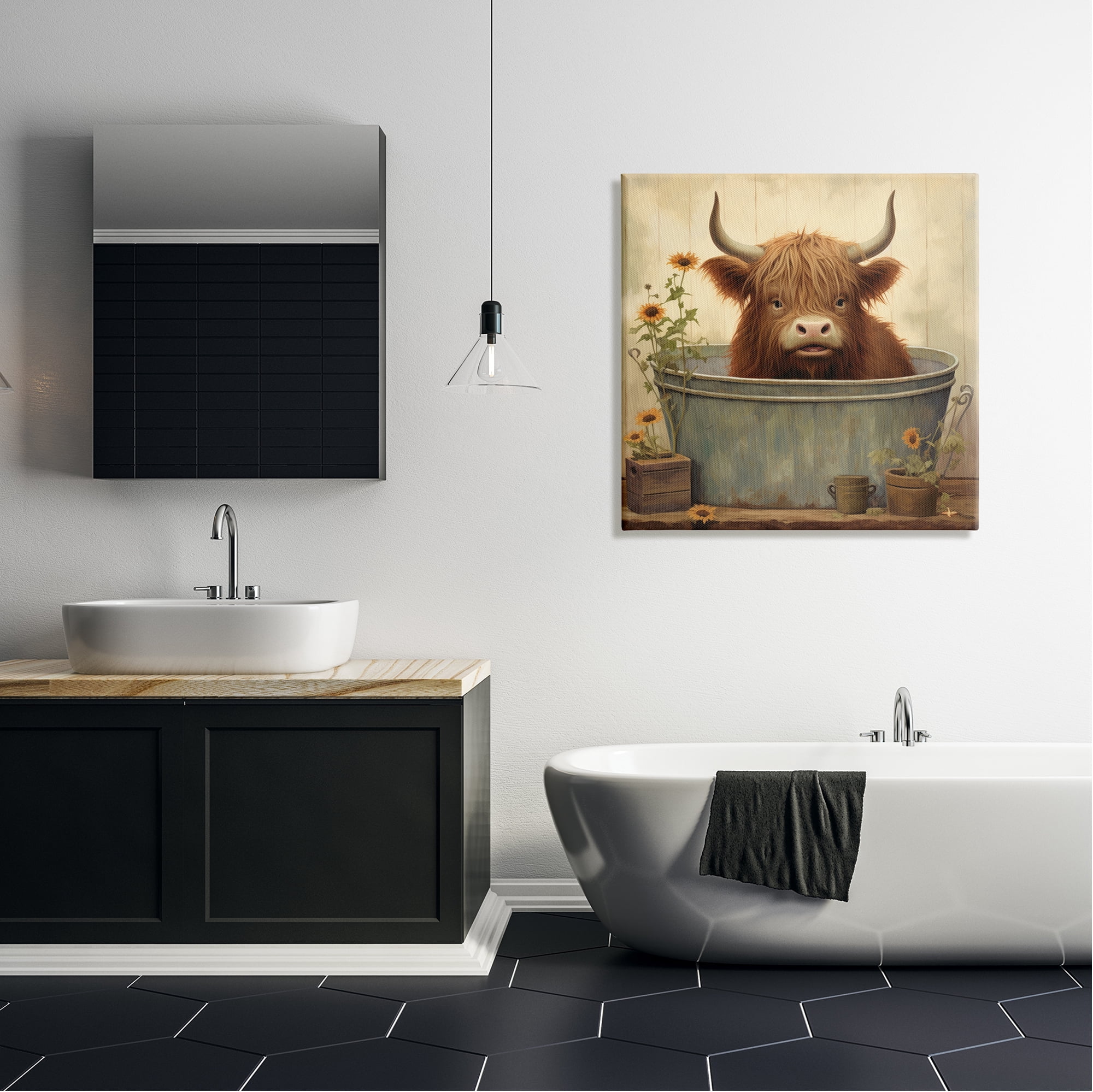 Stupell Industries Cattle in Vintage Bath Tin Animals & Insects Painting Gallery Wrapped Canvas Art Print Wall Art, 30 x 30
