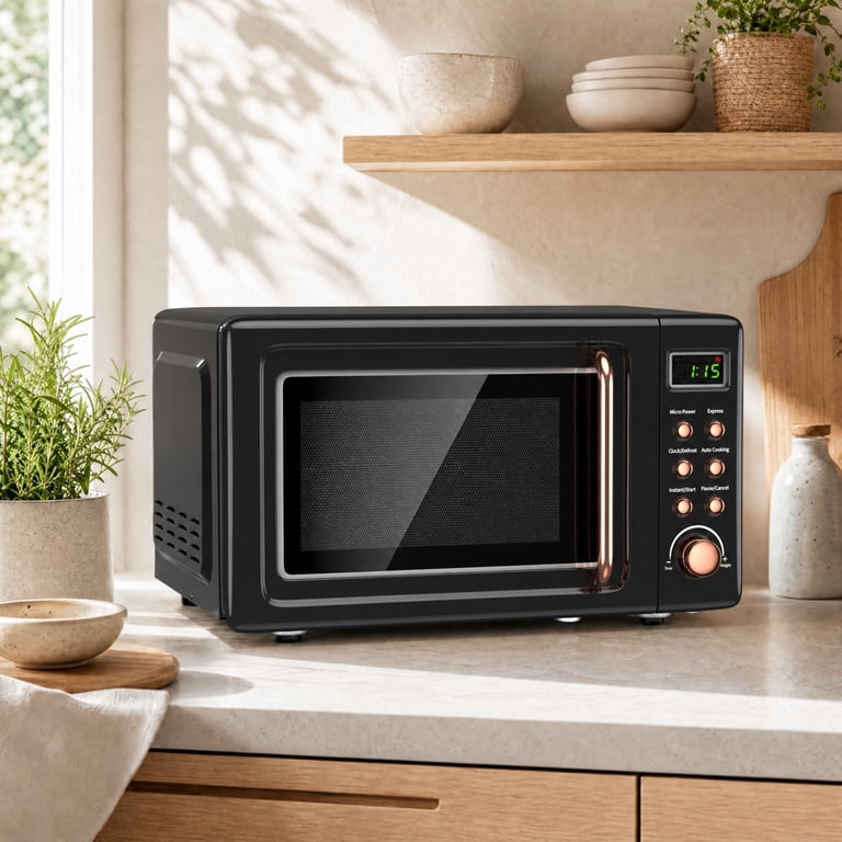 Costway, Microwave Oven, Retro, 0.7 Cu.ft, 700W, Rose Gold