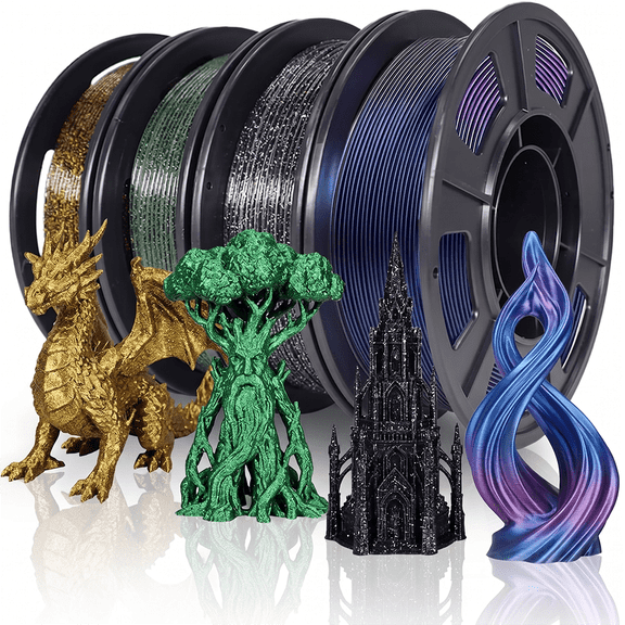 3D Printer Filament Galaxy PLA Filament 1.75mm, 3D Printing Filament Bundle, Multi Color PLA Filament Glitter 250g X 4 Color Pack.