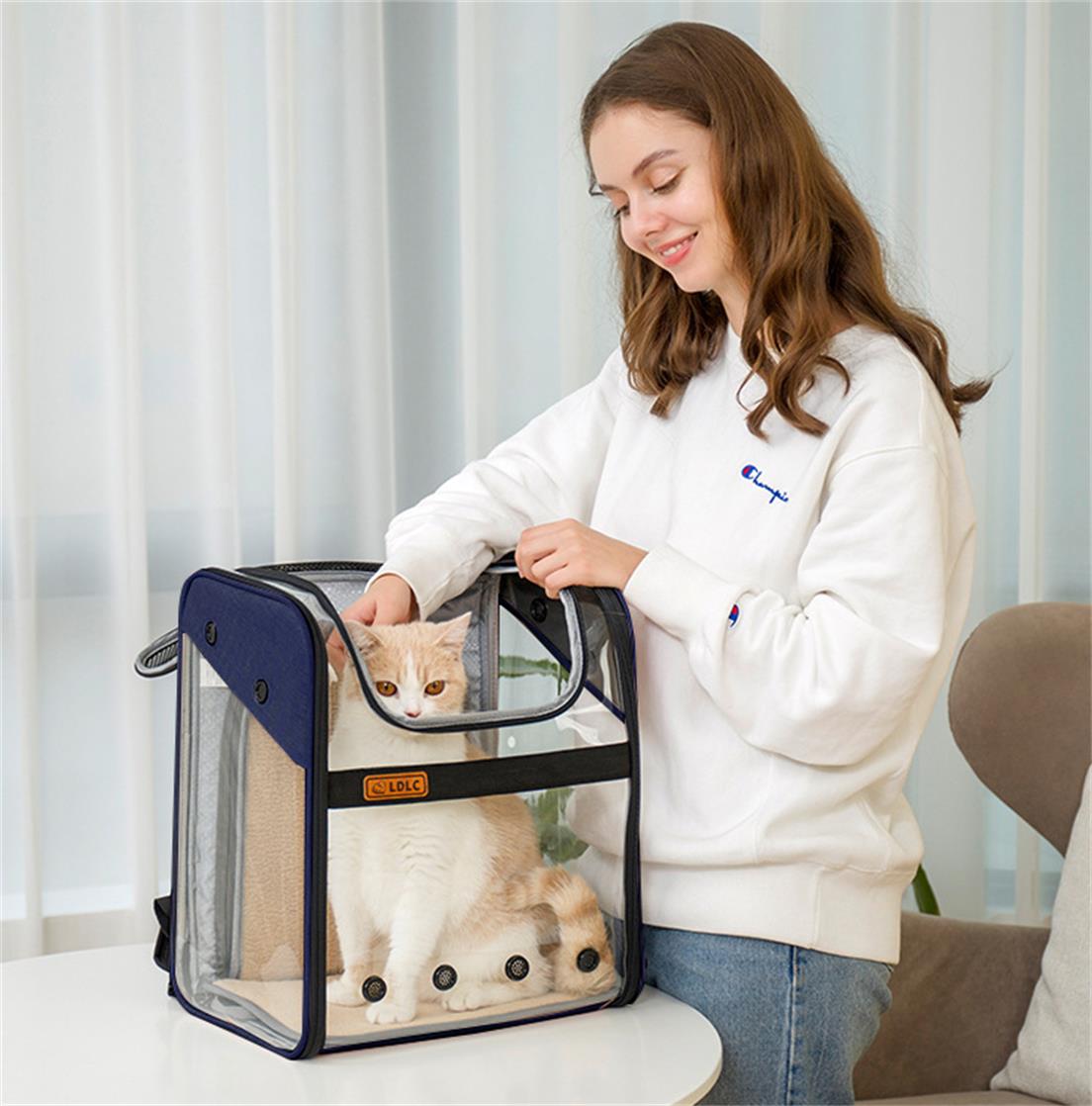 Pet Carrier Backpack for Dogs Cats Wide Use Breathable Round Hole High Quality Material for Shopping(Blue)