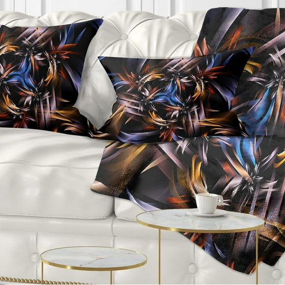 Designart Blue Fractal Light Art in Dark - Contemporary Throw Pillow - 12x20