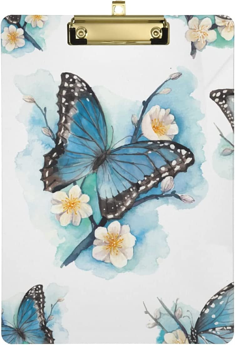KXMDXA Blue Butterfly Clipboard Hardboard Wood Nursing Clip Board and