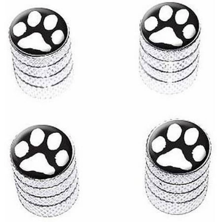 Paw Print White on Black Tire Rim Wheel Aluminum Valve Stem Caps, Multiple