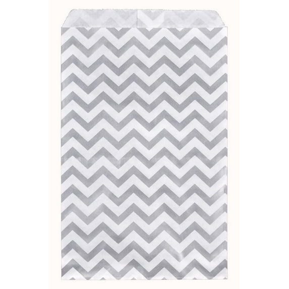 888 Display Chevron Patterned Bags Birthday Wedding Baby Shower Anniversary Party Pack of 48 Silver 5" x 7" - 48 Count