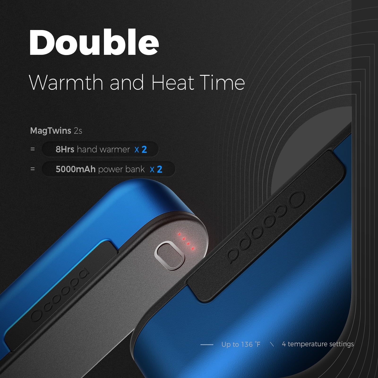 Ocoopa Hand Warmers 2 Pack, 10000mAh Magnetic Electric Hand Warmers Rechargeable, 16 Hrs Warmth 4 Levels Heat up to 136℉, Tech Gifts for Men Women