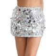 thumbnail image 5 of vastwit Womens Glitter Sparkly Sequin Mini Skirt Stretchy Bodycon Hip Wrap Skirt Y2K Pencil Skirts Square&Silver S, 5 of 7